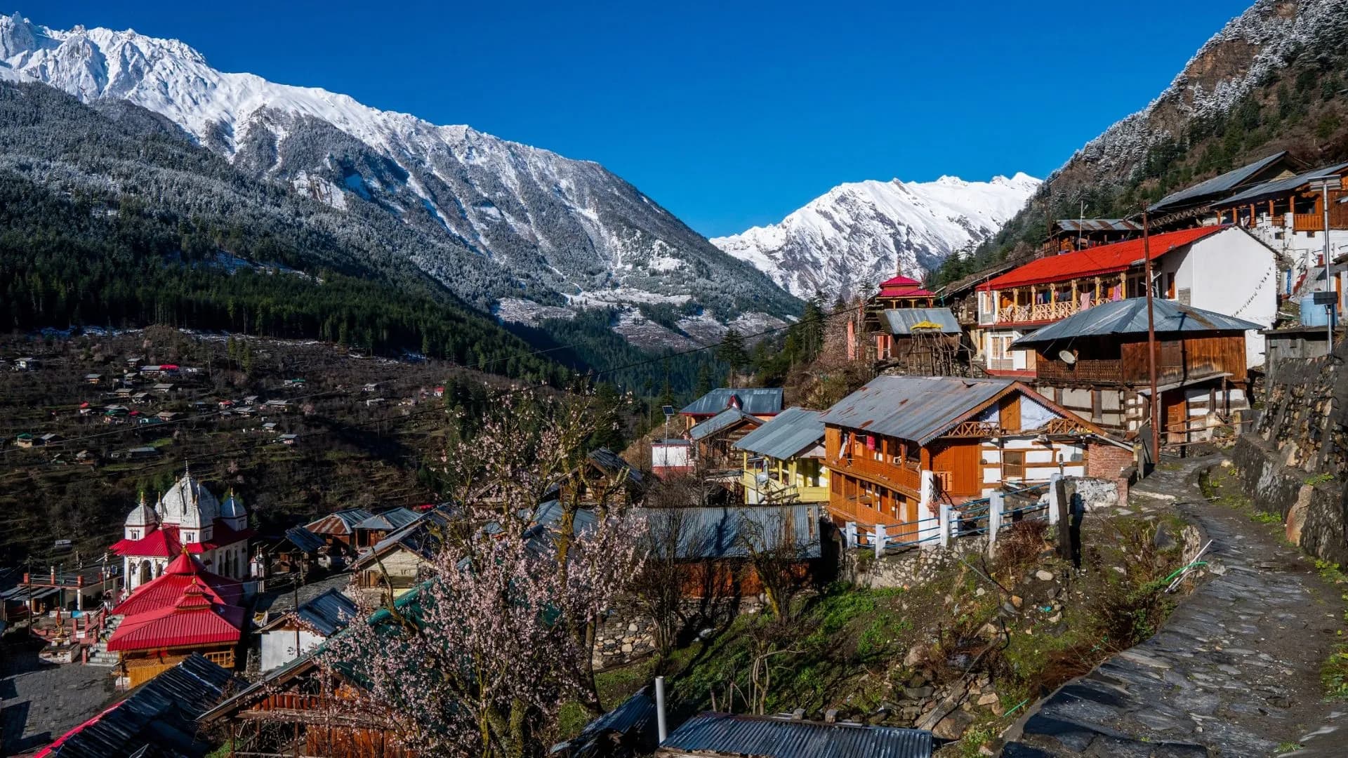 Snow-capped Himalayan peaks above Harsil valley, Uttarakhand